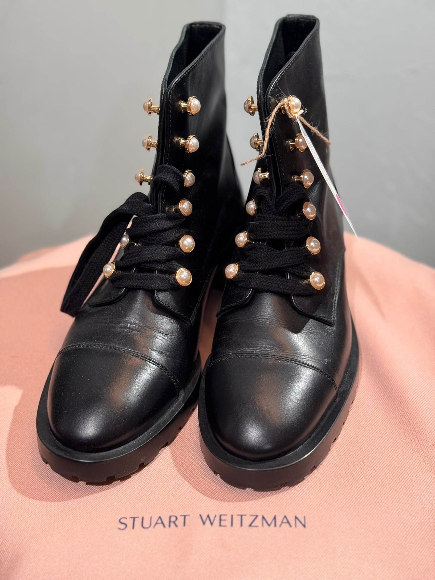 Stuart Weitzman Stiefeletten mit Perlen Gr 37 schwarz NEU