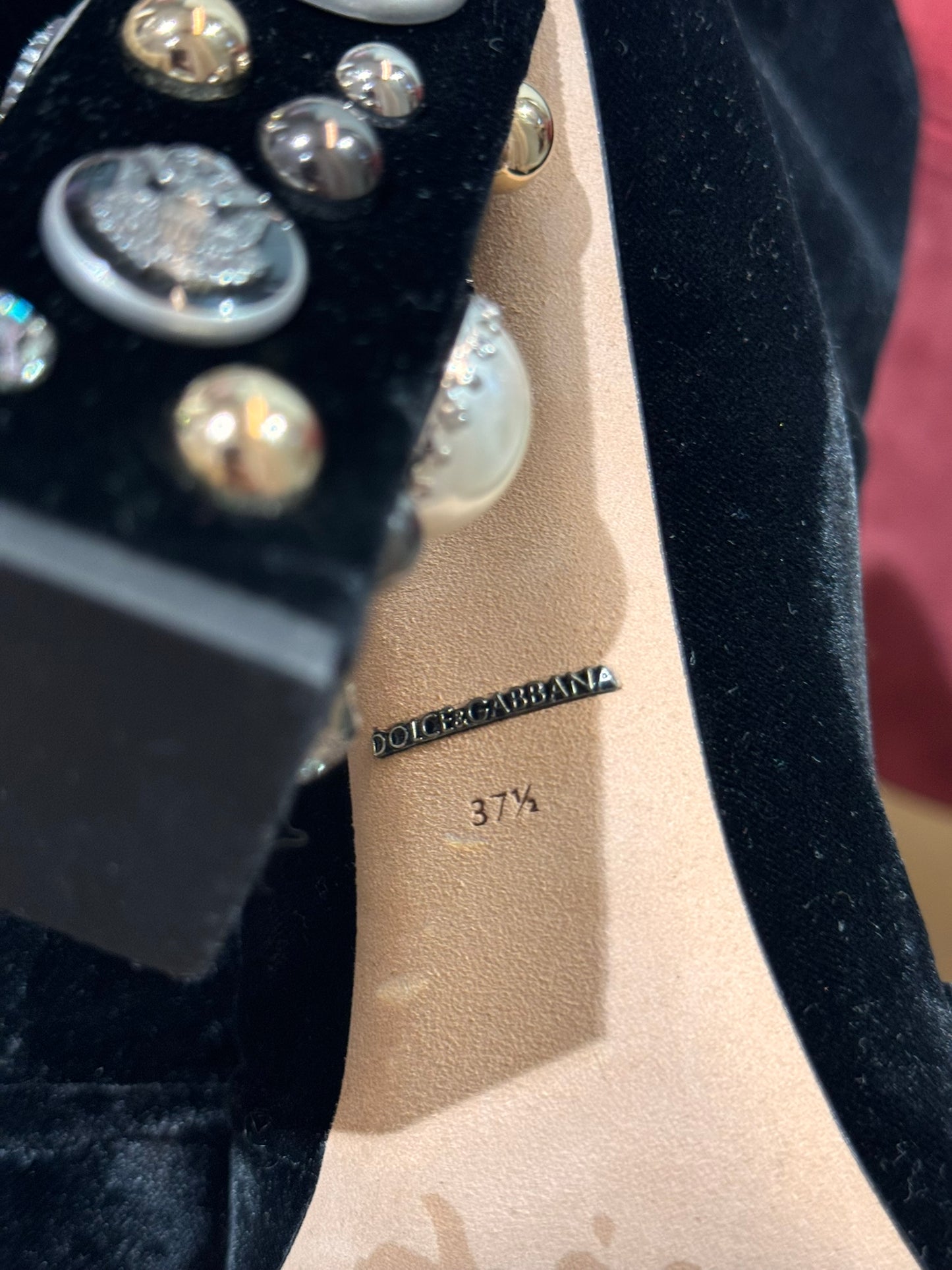 Dolce & Gabbana Stiefeletten Samt Gr 37,5 Perlen Steine Absatz