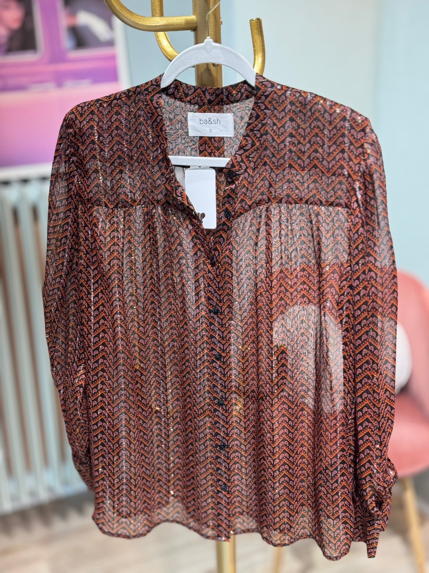 ba&sh - Bluse - Lurex rosa, schwarz, gelb