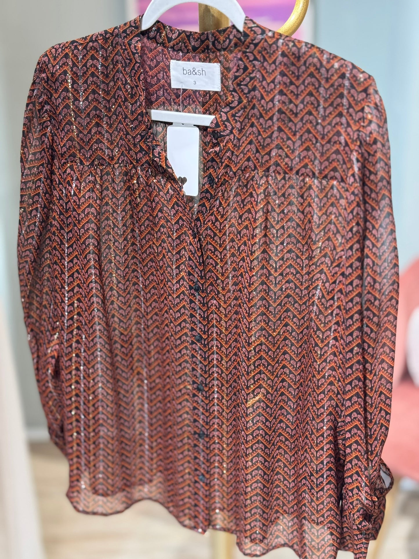 ba&sh - Bluse - Lurex rosa, schwarz, gelb